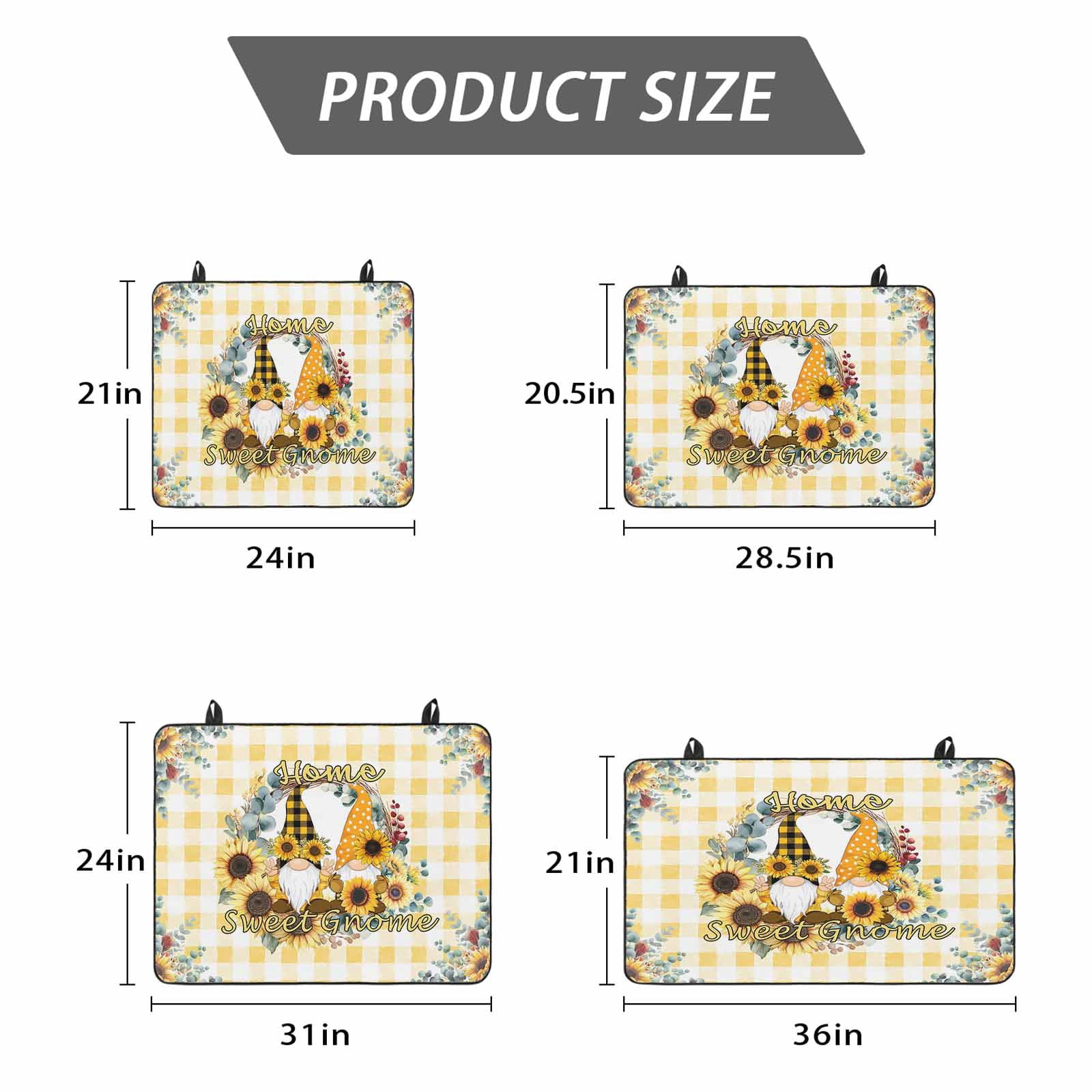 Sunflower Stove Top Cover for Electric Stove, Heat-proof & Non Slip Glass Top Stove Cover Protector, Gnomes Yellow Checkered Eucalyptus Leaves Kitchen Flat Cooktop Rubber Mat 31x24 Inches