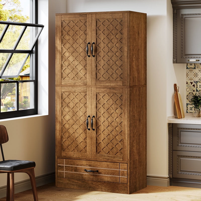 Tribesigns 70" Kitchen Pantry with Drawer, Farmhouse Wood Pantry Storage Cabinet with Doors, Shelves for Kitchen, Dining Room