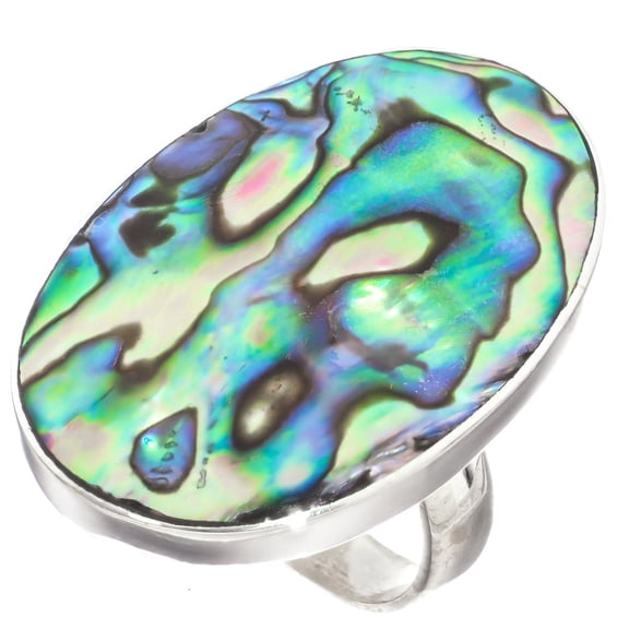 Bold Oval New Zealand Paua Abalone Shell 925 Sterling Silver Ring, US 6, Adjustable