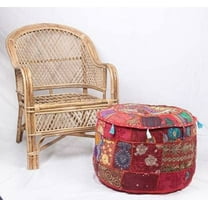 Avgari Creation Red Indian Pouf Footstool With Embroidery Pouf, Indian Cotton, Pouf, Ottoman Pouf Cover Ethnic Decor Art 22x14x22 Inch