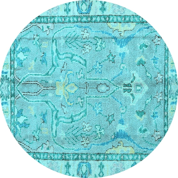 Ahgly Company Indoor Round Oriental Light Blue Traditional Area Rugs, 3' Round