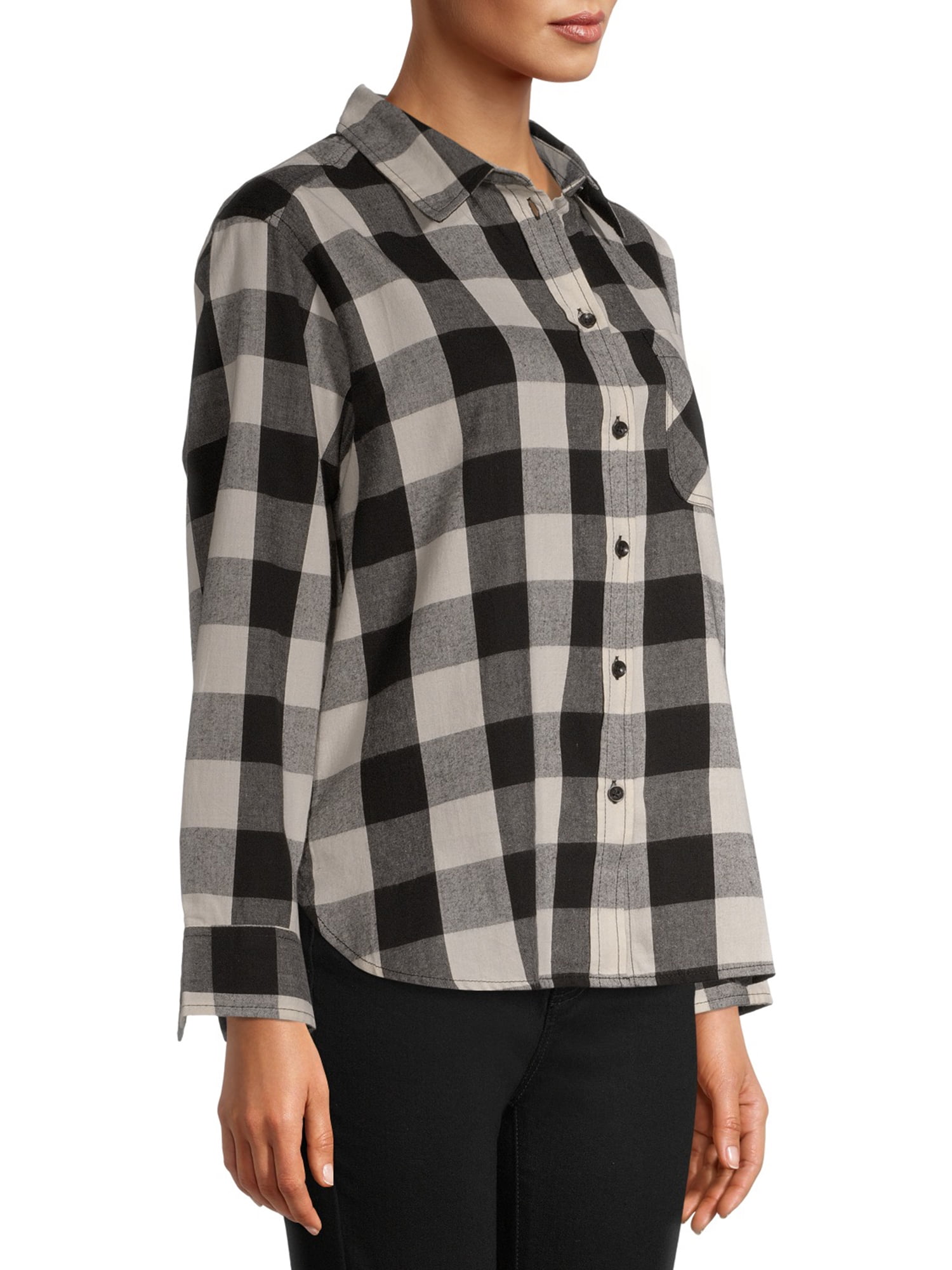 Time and Tru Women's Plaid Flannel Button Front Shirt