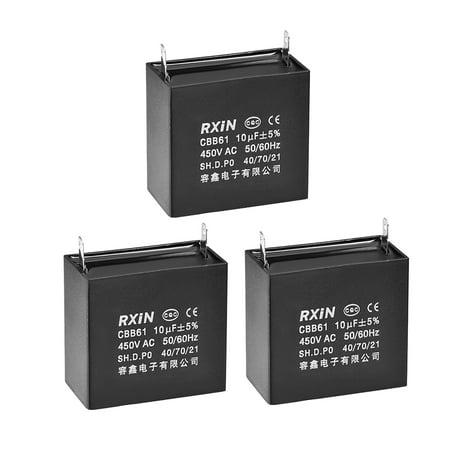 CBB61 Run Capacitor 450V AC 10uF Metallized Polypropylene Film Capacitors for Ceiling Fan 3Pcs