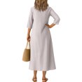 thumbnail image 4 of Robe Tailleur pour Femme Robe pour Femmes Longue Robe Bohème de Plage Élégante Robe Maxi Robe à Col en V Robe à Manches 3/4 Rose Pâle m, 4 of 5