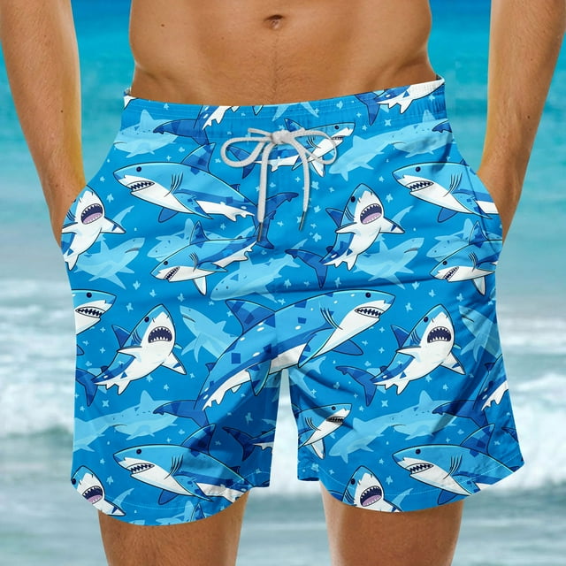 Hawaiian Print Swim Trunks for Men, Quick-Dry Polyester Fabric with UPF 50+ Protection, Elastic Waistband with Drawstring, Mesh Lining, 2 Slanted Pockets, for Beach, Pool, or Casual Wear