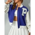 thumbnail image 6 of Seyurigaoka Womens Loose Baseball Jacket Long Sleeve Letters Zipper Closure Patchwork Autumn Casual Outwear Streetwear, 6 of 9
