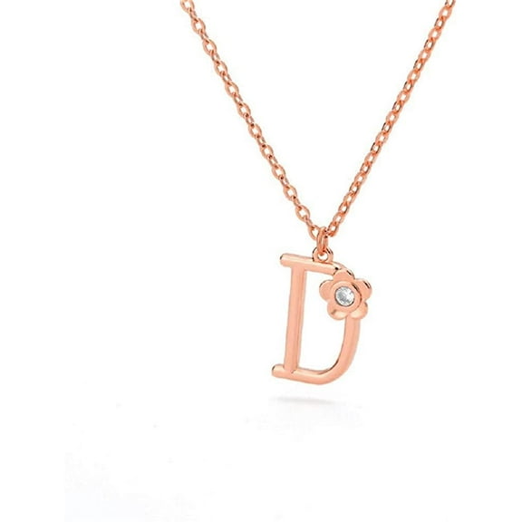 Giorgio Bergamo Stainless Steel Rose Gold Plated A - Z, 26 Letter Cubic Zirconia Flower Initial Pendant Mens Womens Necklace, D