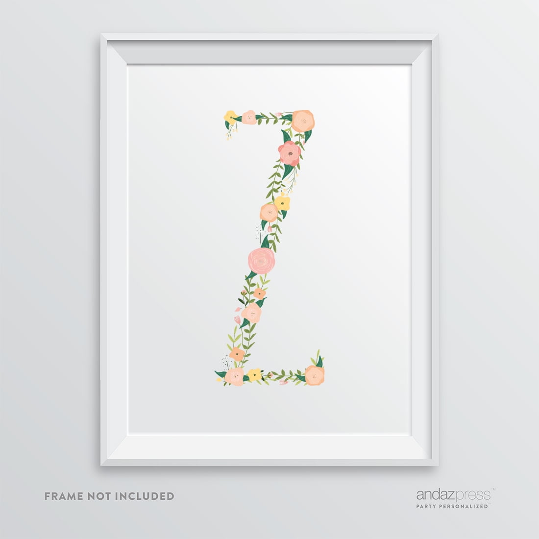 Z Monogram Wall Art Letters, Coral Floral Roses
