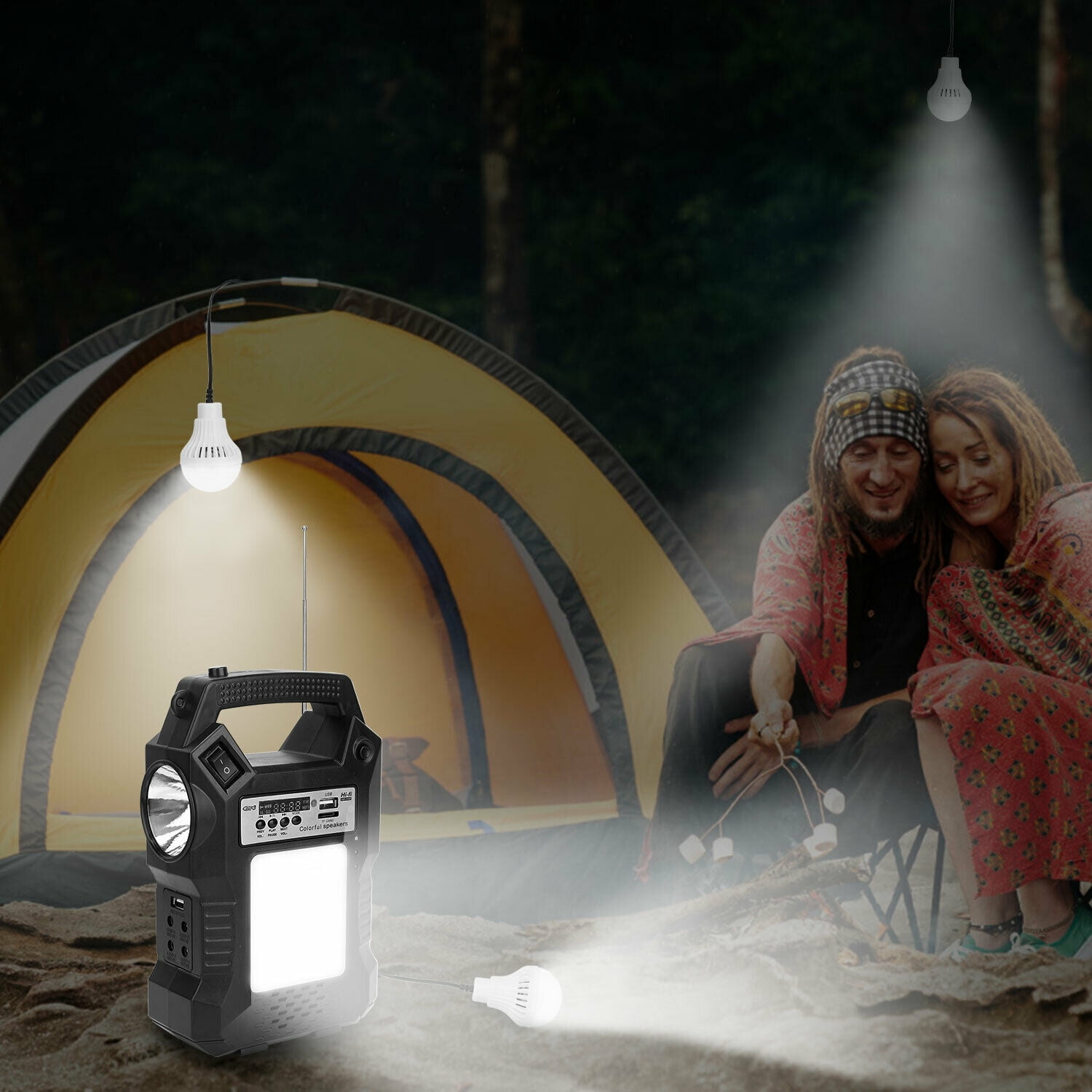 Solar Generator Portable Power Station with Solar Panel, 8000mAh Battery 3 LED Bulbs Flashlights Fm Radio for Home Outdoors Camping Travel Emergency