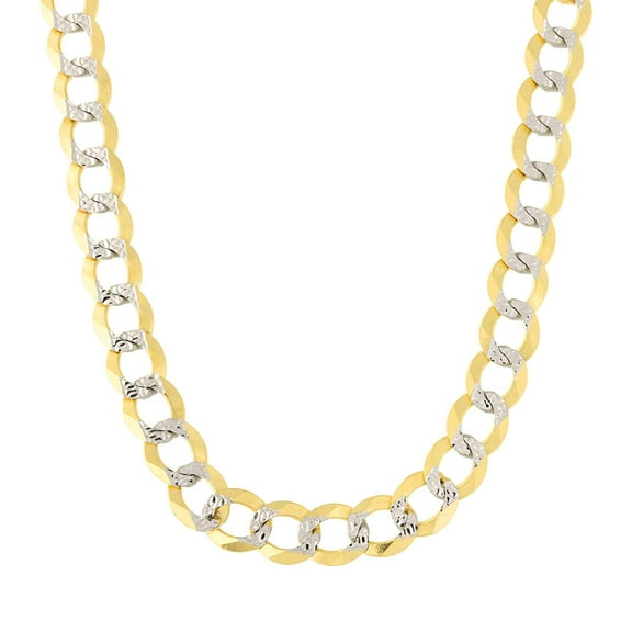 14k 2 Tone Yellow And White Gold Curb Chain Necklace, 7mm, 24"