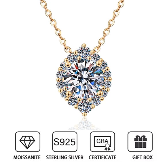 Rugby Shape Halo GRA Certified Moissanite Gemstone Pendant Necklace for Women Real S925 Sterling Silver Chains Gorgeous Shiny 1 Carat Moissanite Wedding Jewelry Gifts