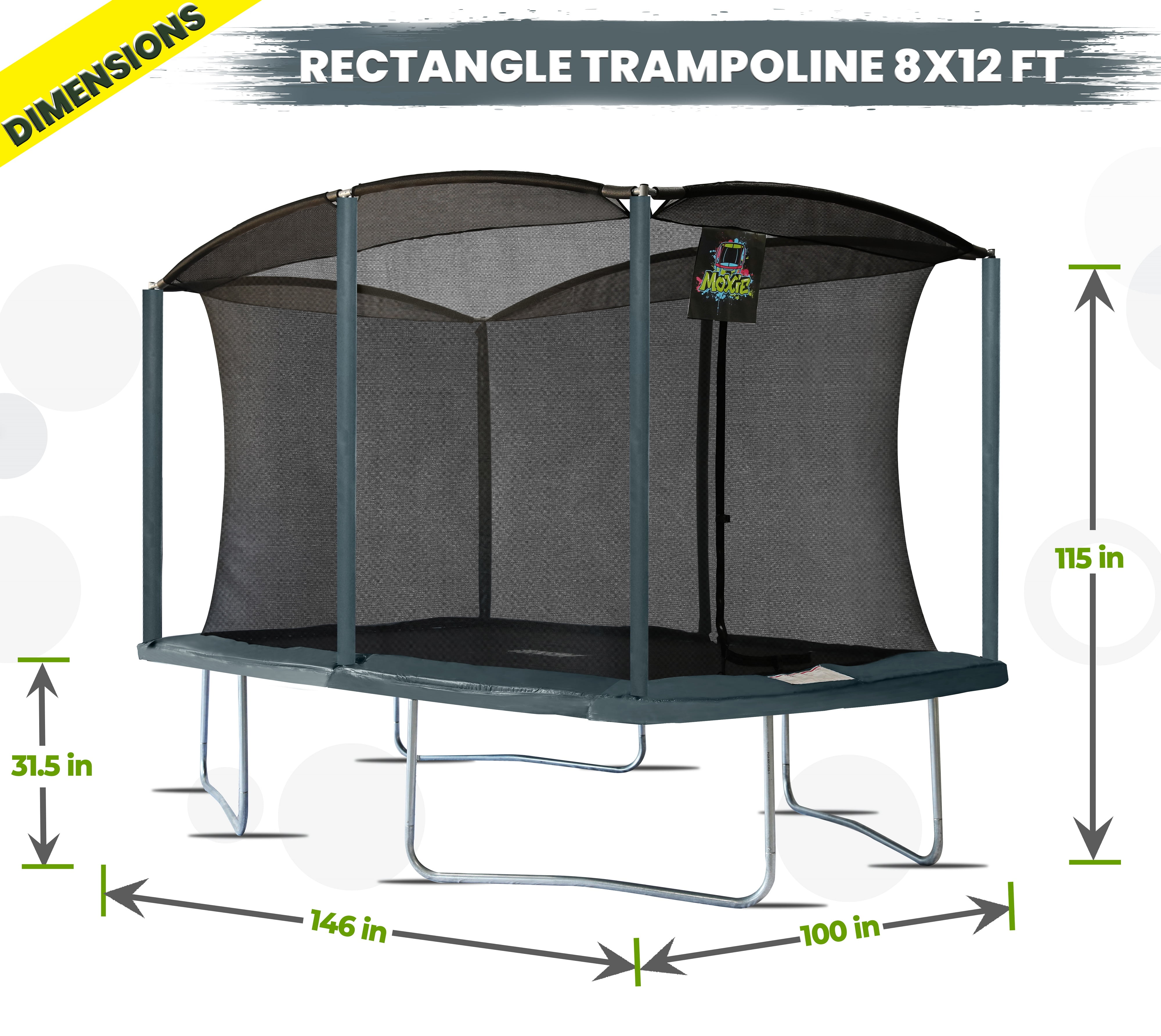 Machrus Moxie 8 x 12 FT Rectangular Outdoor Trampoline Set with Premium Safety Enclosure – Gymnastics Rectangular Trampoline for Kids and Adults- Ocean Green