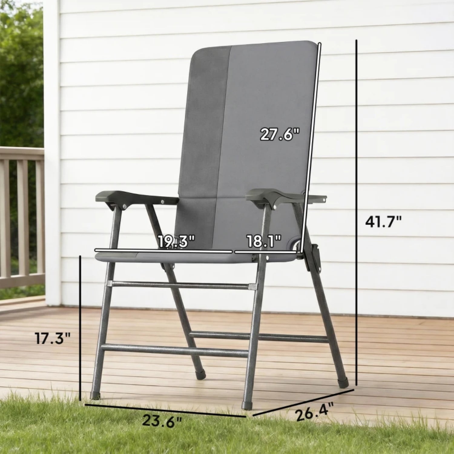 High Back Lawn Chairs Set of 2, Folding Camping Chairs with Padded 600D Oxford Fabric, Portable Patio Chairs with Steel Frame for Lawn, Beach, Porch, Gray & Light Gray