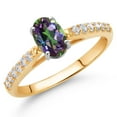 thumbnail image 2 of Gem Stone King 10K Two Tone Gold Green Mystic Topaz and White Lab Grown Diamond Engagement Ring for Women (1.18 Cttw, Gemstone November Birthstone, Oval 7X5MM, Size 9), 2 of 4