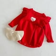 thumbnail image 2 of IBTOM CASTLE Newborn Infant Baby Girls Sweater Romper Knit Fall Winter Outfit Pompoms Ruffle Long Sleeve Bodysuit Jumpsuit Knitted Clothes 6-12 Months Red - Heart, 2 of 3