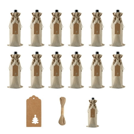 

12PCS 13.78*5.9 Inch Burlap Wine Bottle Bags with Tag & String Wine Bottle Covers Bags Drawstring Gift Bags for Christmas and Birthday Parties