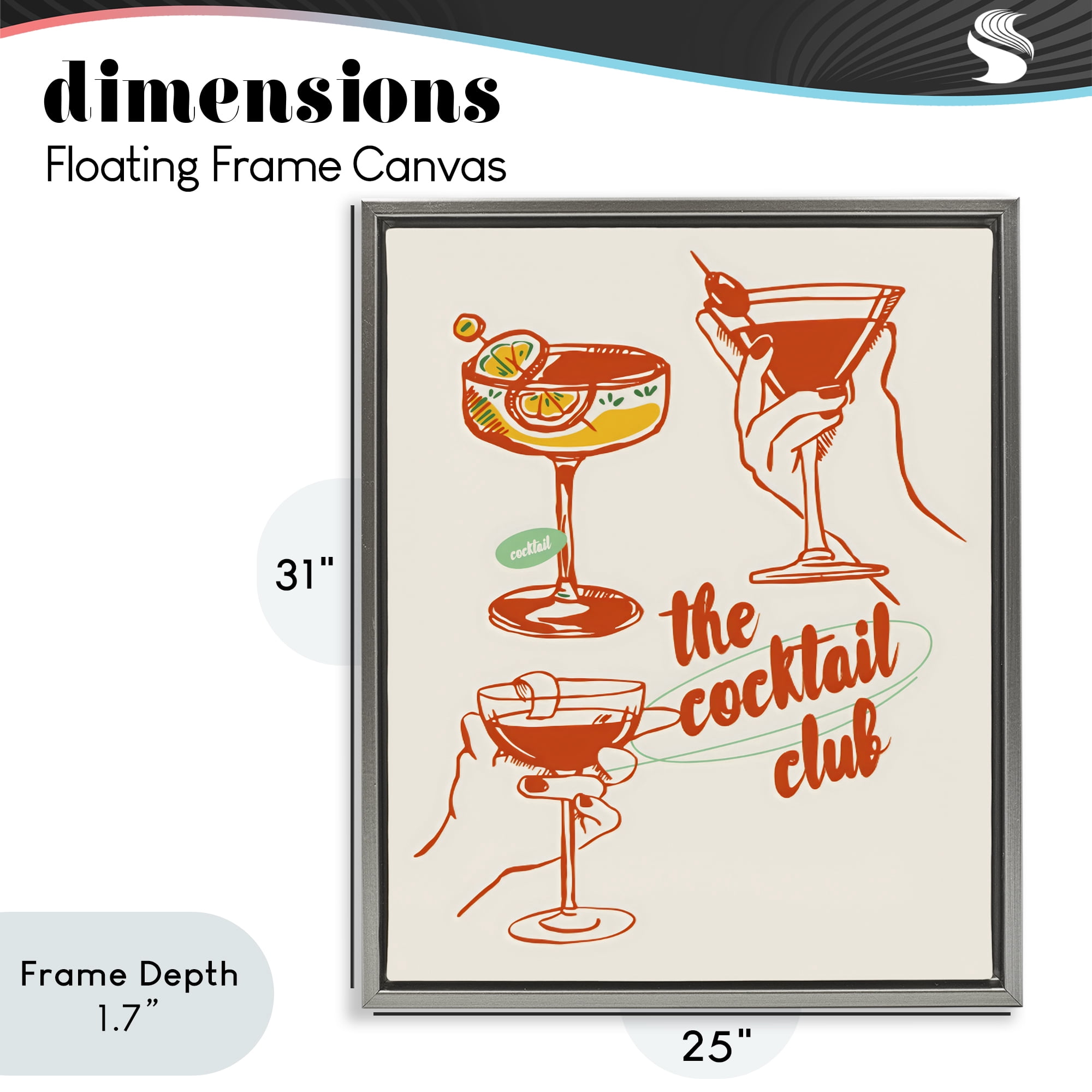 Stupell Industries Cocktail Club Toasting Glasses Gray Framed Floater Canvas Wall Art, design by The Prints Vibe