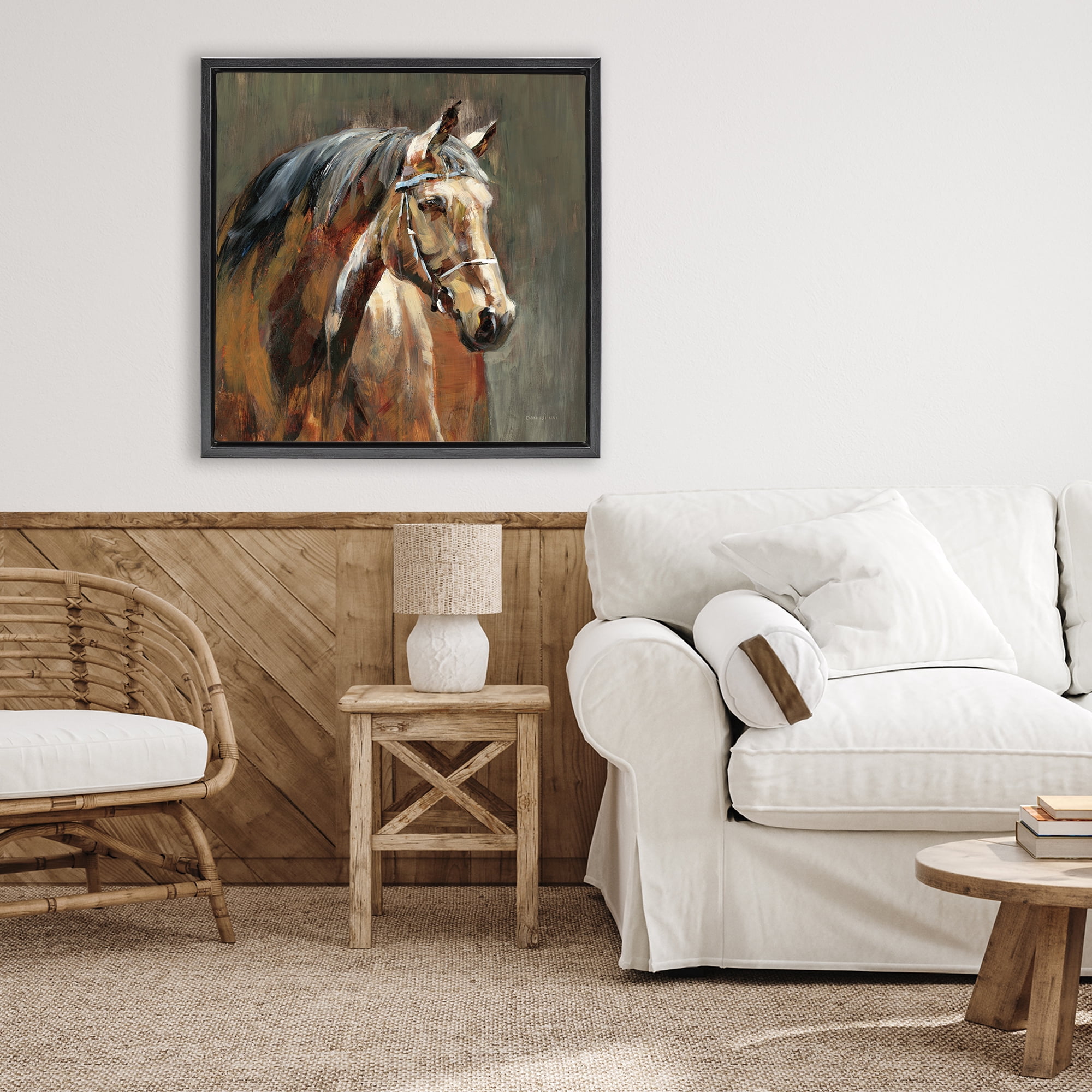 Stupell Industries Horse in Stable at Dusk Black Framed Floater Canvas Wall Art, design by Danhui Nai