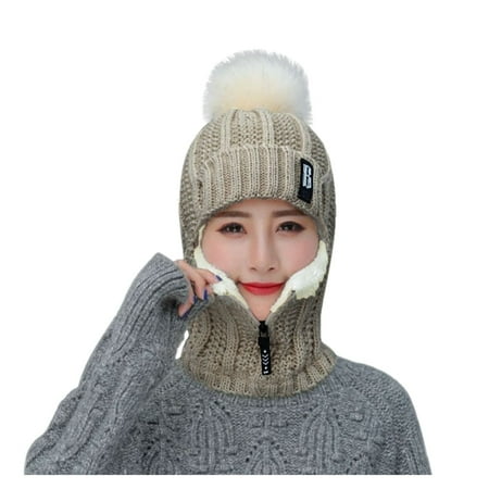 

YWDJ Silk Pajamas for Women Womens Earmuffs Add Flocking Thermal Cycling Warm Winter Hat Knitting Scarf Hat Beige
