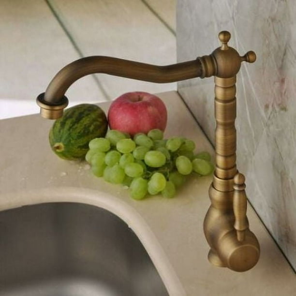 Grifo de cocina de latón antiguo de lujo, diseño antisalpicaduras que garantiza un uso higiénico del agua, espumador de ahorro de energía de primera calidad integrado en el pico, adecuado para