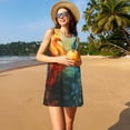 thumbnail image 3 of Fotbe Red And Blue Fire Peacock Vestido de Verano sin Mangas para Mujer – Vestido Midi Línea A, Estilo Camiseta Floral, Vestido Playero Casual y Fluido, 3 of 7