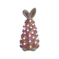 Lksixu Glowing Rabbit Tree Ornaments, Easter Decoration Ceramic Bunny Tree with Colorful LED Light Bulbs Battery Operated Bunny Tree Lamp Light Up Rabbit Figurine Collectione Tabletop Gifts for Kids