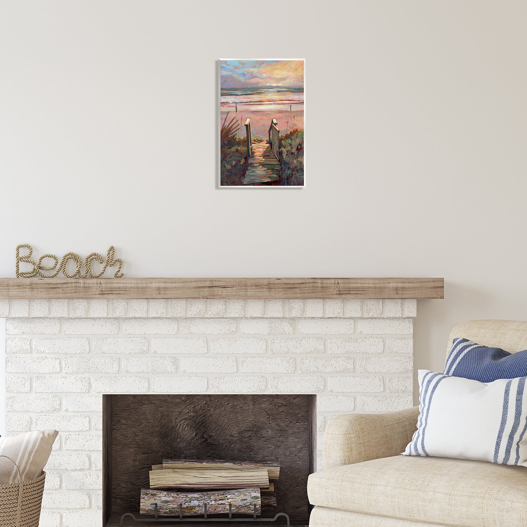 Stupell Industries Beach Shore Sunset Boardwalk Path Coastal Painting Unframed Art Print Wall Art