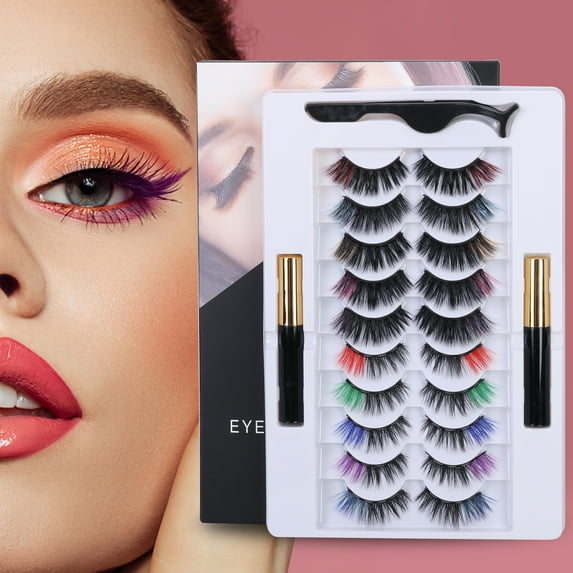Magnetic Eyelashes and Eyeliner Kit, 10 Pairs Reusable Magnetic Lashes with Eyeliner and Tweezers, 3D Natural Look False Eyelashes, Easy to Wear, No Glue Needed