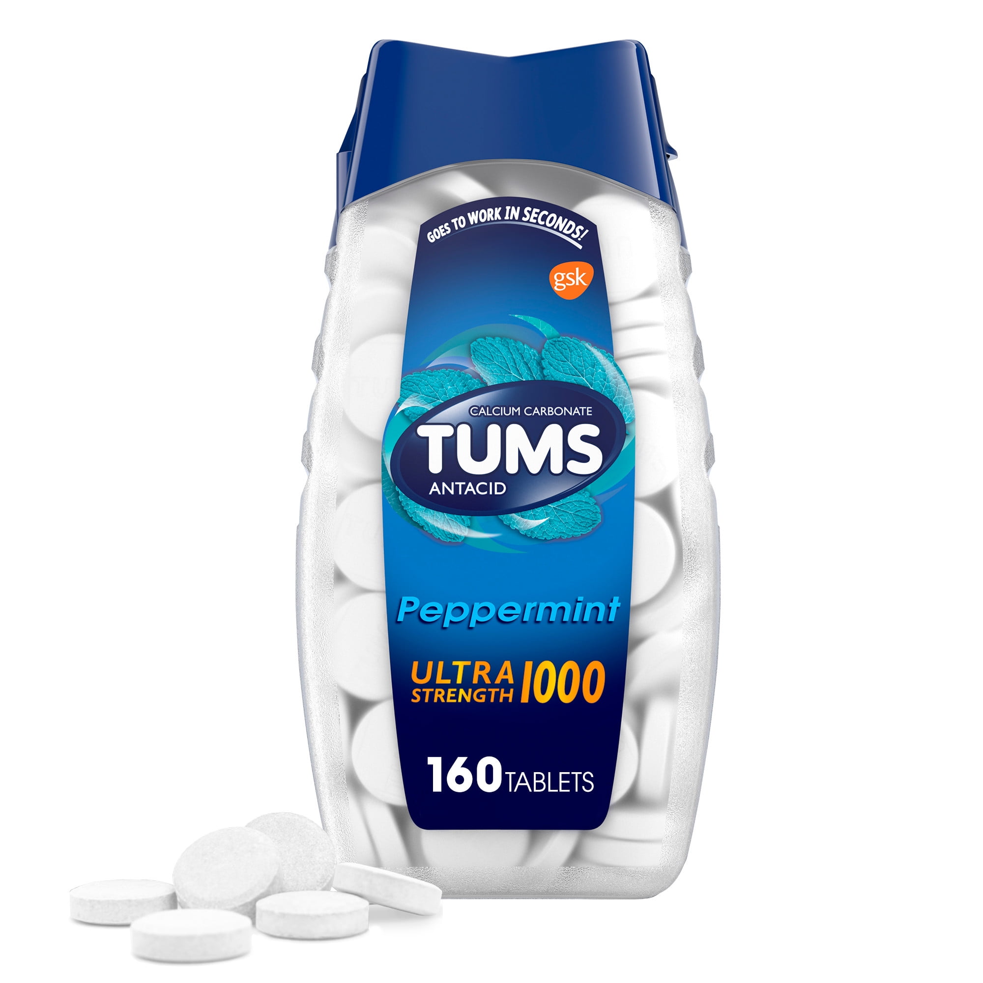 Tums Ultra Strength 1000 Peppermint Antacid Tablets, 160 Ct