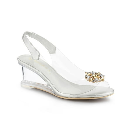 

Allegra K Women s Slingback Wedges Rhinestone Peep Toe Heels