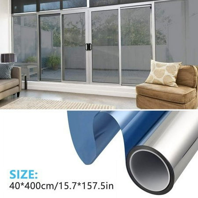 Sanmadrola Window Privacy Film One Way Mirror Film Daytime Privacy Static Non-Adhesive Decorative Heat Control Anti UV Window Tint for Home and Office