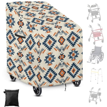 ZIATUBLES Rollator Walker Cover, All-Weather Protection from Dust Dirt Rain UV, Aztec Geometric Print Mobility Walker Cover for HomeTravel, Windproof Rollator Accessory with Storage Pouch
