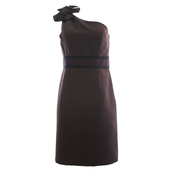 NUE by Shani Women's One Shoulder Satin Trim Dress Sz 10 Brown