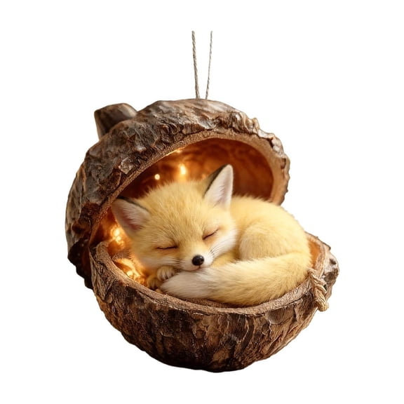 Beautynvta Forest Animal Acorn Ornaments, 3.94'' Sleeping Forest Animal in Acorn Ornaments for Christmas Tree, Personalized Acrylic Hanging Ornament, Gifts for Animals Lovers