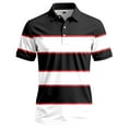 thumbnail image 3 of Men Polo Shirts Golf Striped Button Up Collared Breathable Short Sleeved Top Performance Stretch Athletic Regular Mens T-Shirts, 3 of 5