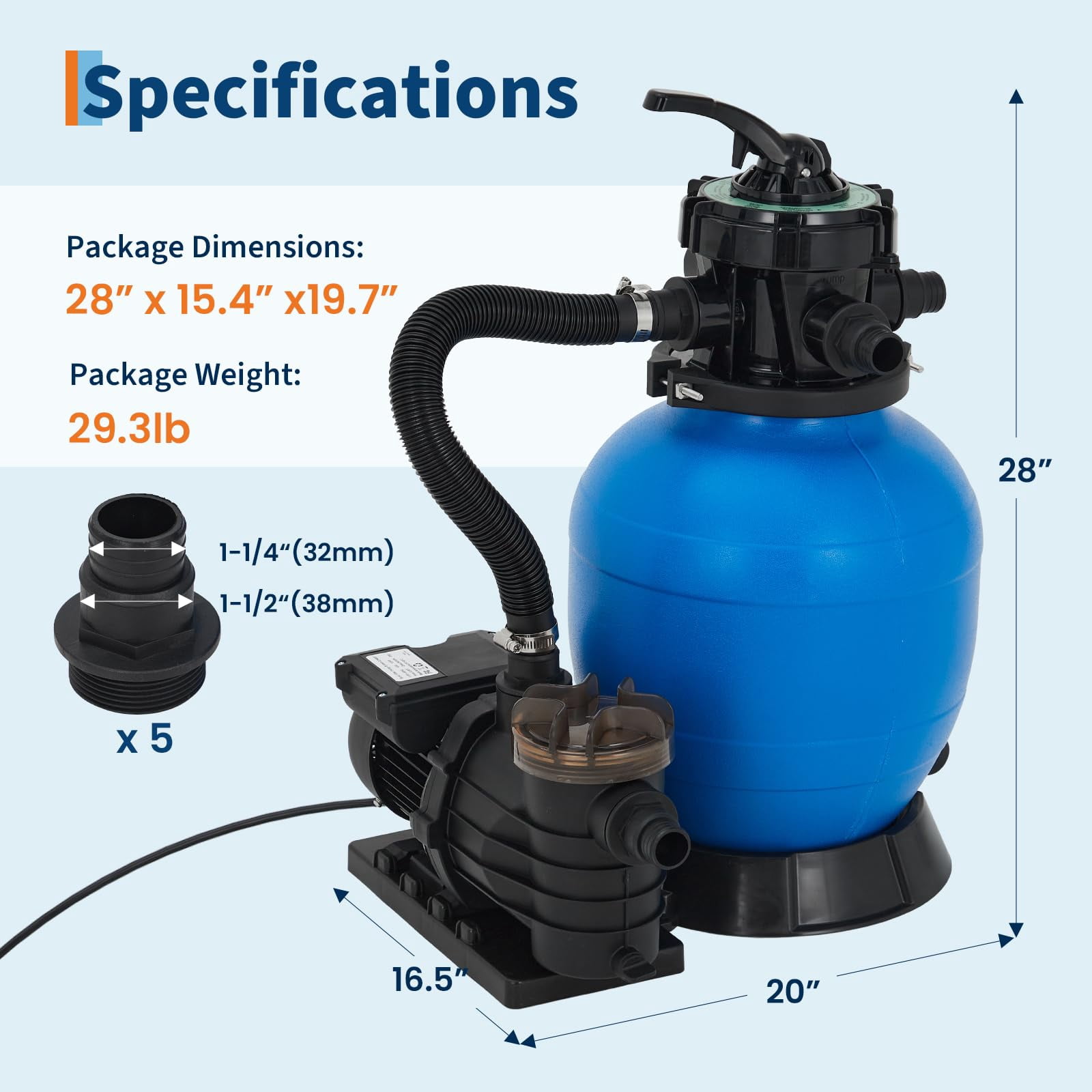Babevy 13" Sand Filter Pump, 2642 GPH Xtreme Power Pool Pump for Above Ground Pools, 1/2HP