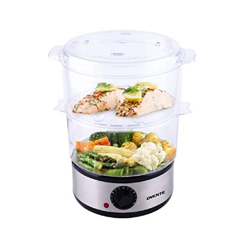 Ovente Electric Food Steamer Two Tiers Stainless Steel Base with 2 BPA