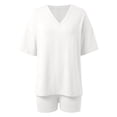 thumbnail image 4 of vigerkar 2 Piece Sets for Women Summer 2026 Lounge Short Set Spring Matching Biker Shorts V Neck Oversized Shirt Clothing (White, XXL), 4 of 9
