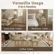 Guyou Nesting Tables Set of 3, Small Sofa Side Table Rustic Stacking End Table Rectangle Solid Wood Coffee Tables for Small Space, Ashes White