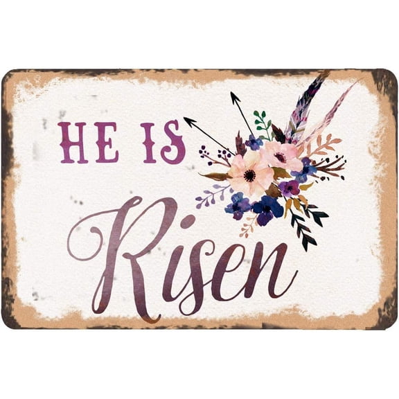 He is Risen Door Sign Tin Sign Easter Door Hanger Sign Vintage Metal Tin Sign Easter Religious Sign for Wall Front Door Home Decorations 12x8 Inch Metal Sign