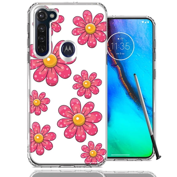 MUNDAZE For Motorola Moto G Stylus Pink Daisy Flower Design Double Layer Phone Case Cover