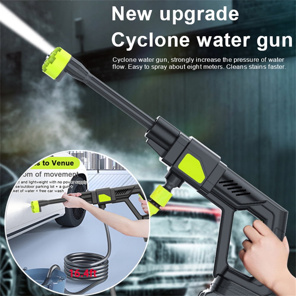 Jercoda Wireless High Pressure Car Wash, 30 Bar Washer with 6 IN 1 Nozzle and 5M Water Pipe, Portable Washer Machine with 3000mAh Battery, Green