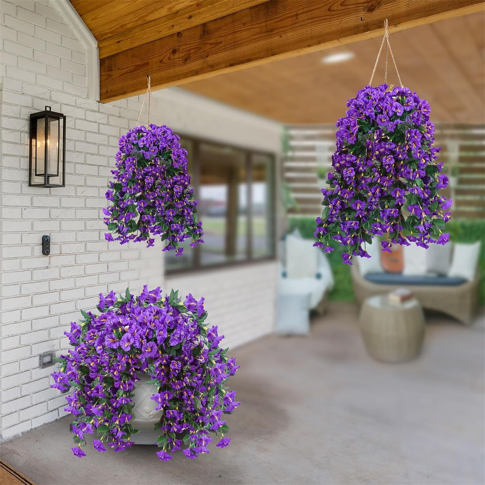 1PCS 23 Inch Artificial Hanging Morning Glory Flowers for Porch Patio Balcony Spring Summer Outdoor Decor, Faux Trailing Vines Fake Hanging Floral Plants,UV Resistant Realistic Fade Proof,D-style