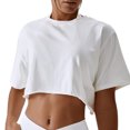 thumbnail image 1 of Camiseta para correr para mujer, manga corta, Color puro, cuello redondo, algodón transpirable, Top blanco 10/M, 1 of 7