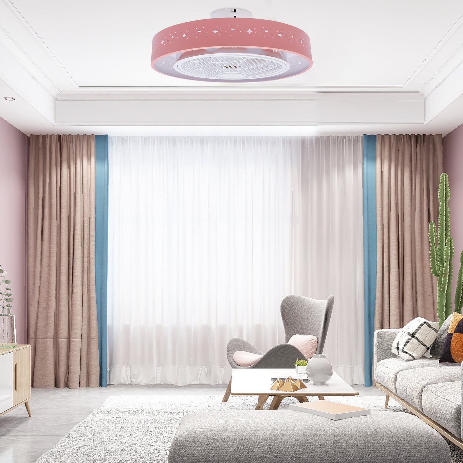 21.65 Inch Starry Ceiling Fan Light with Remote Control Dimmable LED Flush Mount Light with Hidden Blades