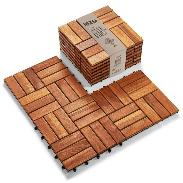 Idzo Interlocking Deck Tiles 10PCS Waterproof Acacia Wood Patio Tiles