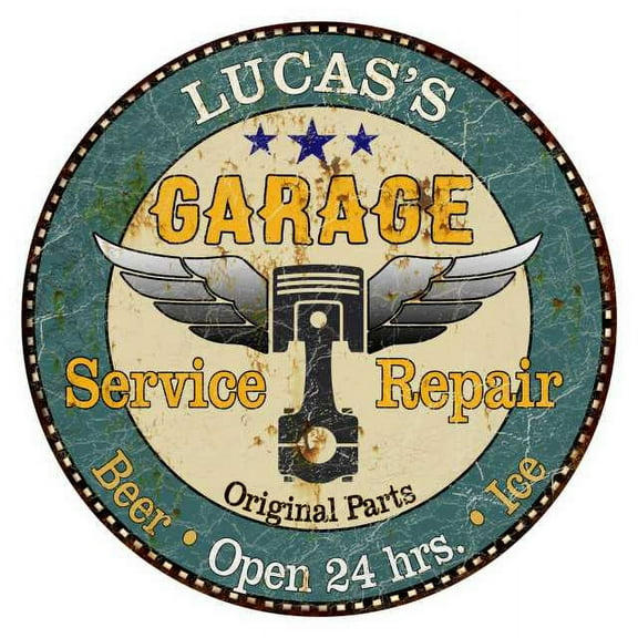 LUCAS'S Garage 12" Round Metal Sign Man Cave Home Wall Décor 200120027204