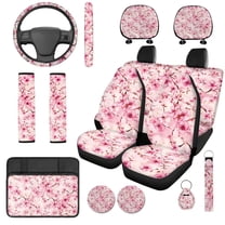 Uorisanigo Pink Cherry Blossom Automobile Seat Cover Sets 14 Pcs with Comfortable Decorative Cars Headrest Cover Steering Wheel Cover Armrest Cover Car and Auto Seat Belt Cover Fit Car,Suv