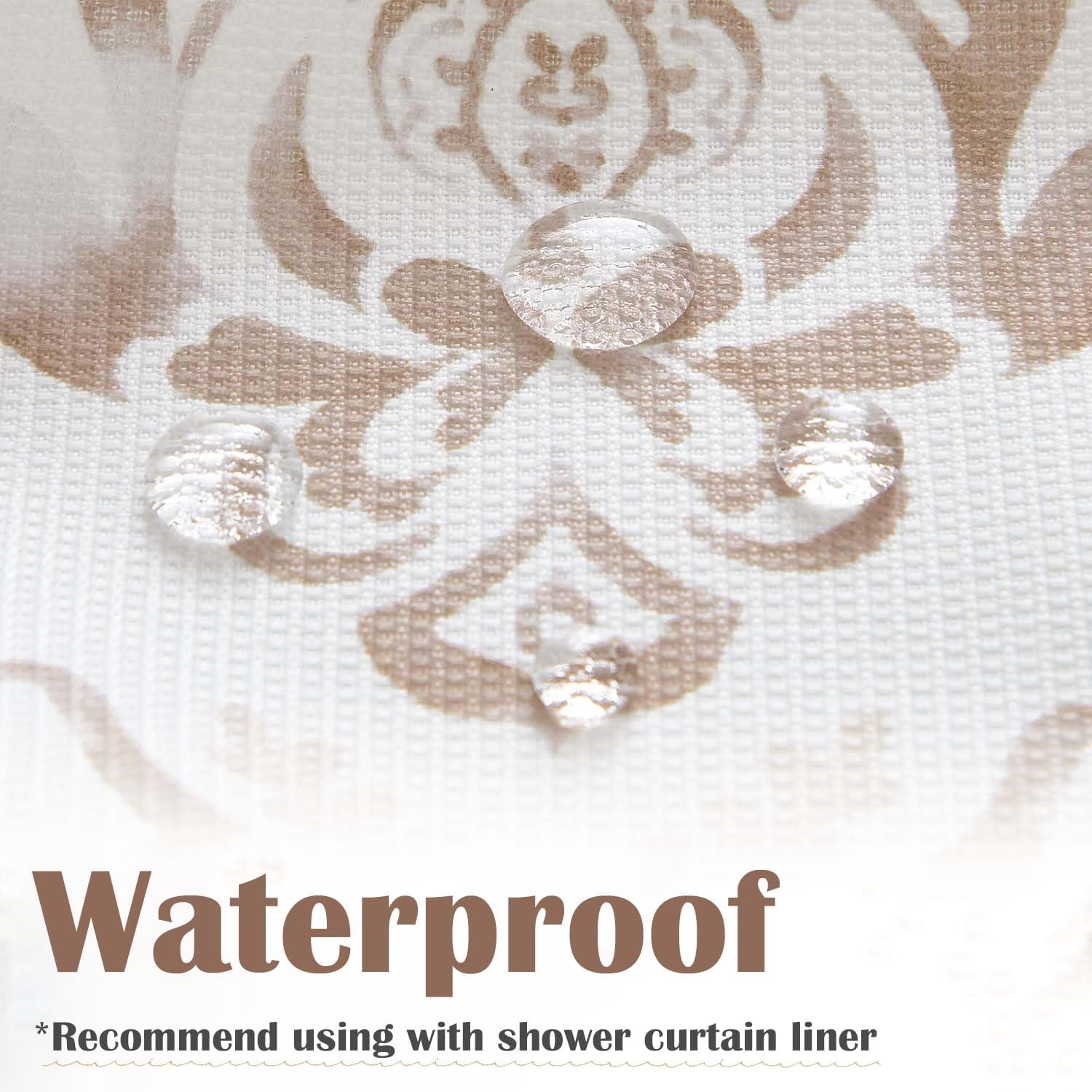 Taupe Floral Shower Curtain, Medallion Damask Farmhouse Shower Curtains for Bathroom, Watercolor Retro Vintage Pattern Waterproof Fabric Shower Curtain, Bath Decor with Hooks 70x72 Inch