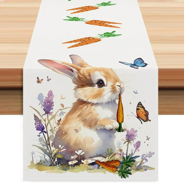 Binwennn Easter Bunny Carrot Table Flag Room Decoration Tablecloth Home Kitchen Dining Table Tablecloth Mat Tea Flag Fall Table 108 120 Table Thanksgiving Table 108 Inches Long Thanksgiving Runners